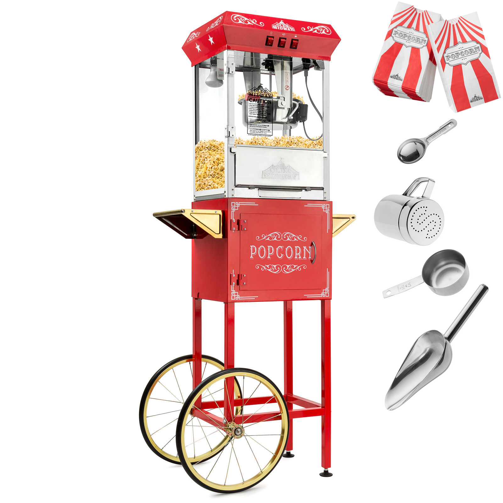 Vintage Style Popcorn Machine Maker Popper with Cart and 8-Ounce Kettle - Picture 9 of 14