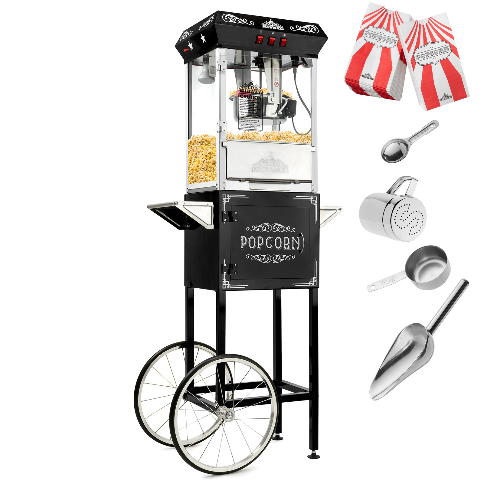 Vintage Style Popcorn Machine Maker Popper with Cart and 8-Ounce Kettle - Picture 3 of 14
