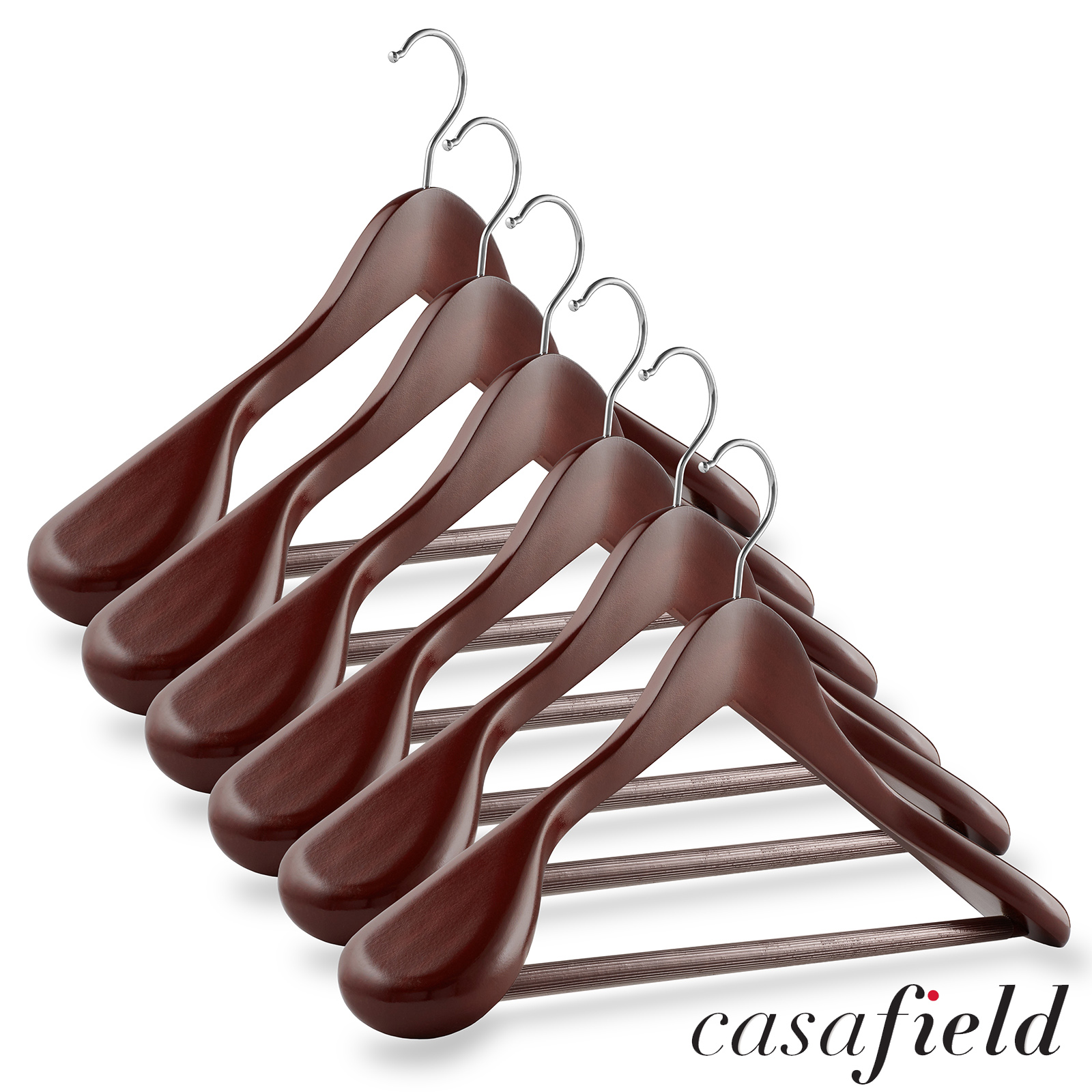 Lot De 4 Cintres Nordstrom En Bois Brillant Marron - Pour Costumes, Manteaux, Pantalons - Occasion Très Bon état